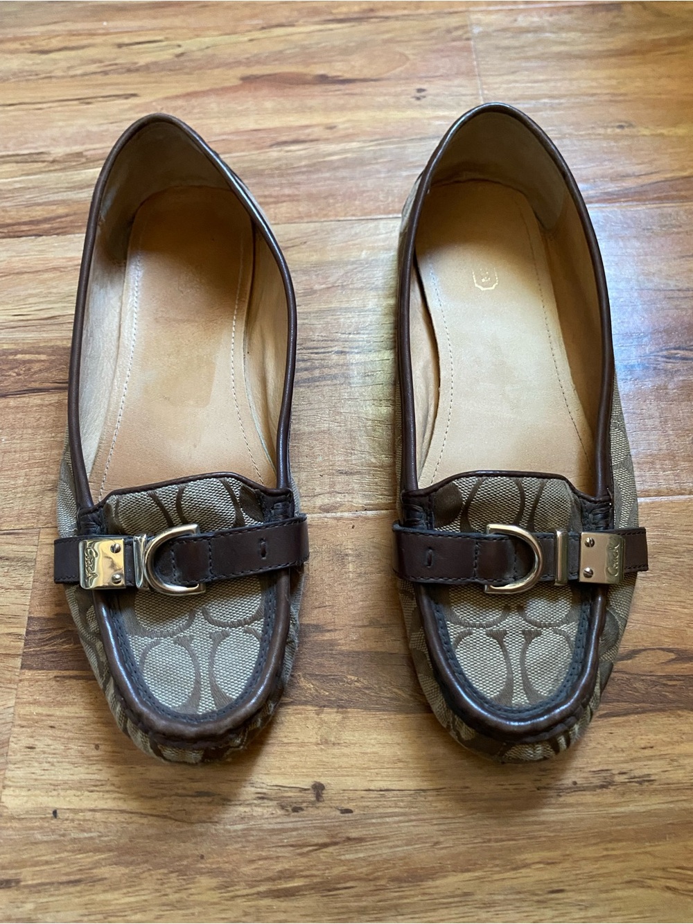 Coach Women's Tan/Brown Signature Canvas Loafers with Leather Trim